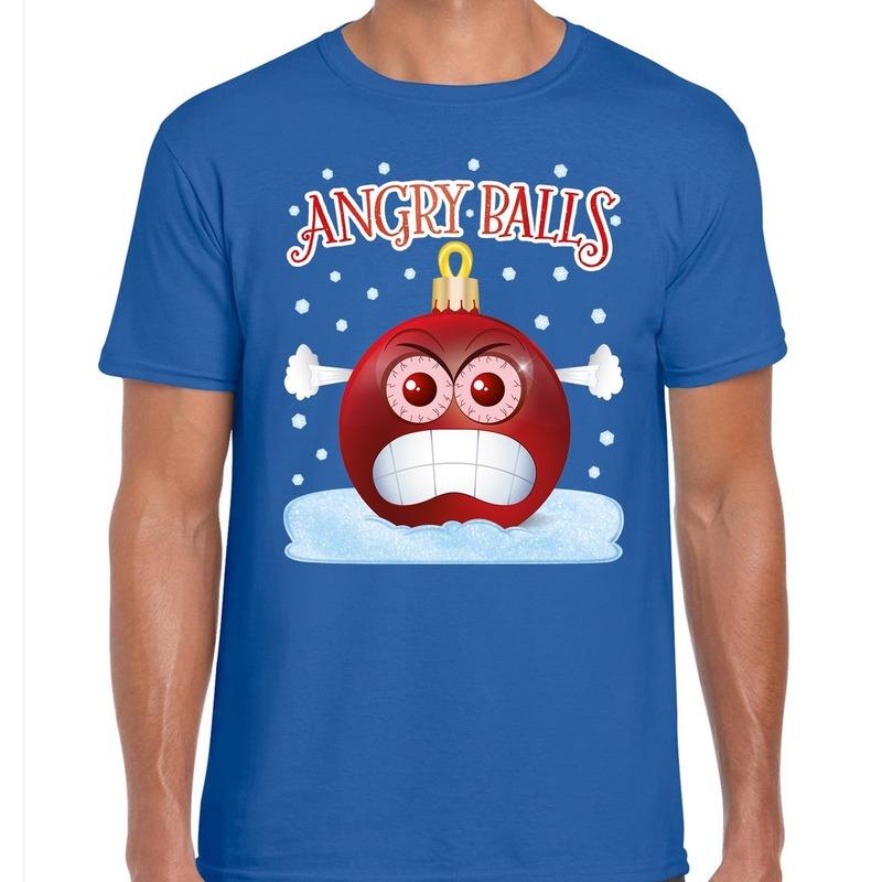 Fout kerst shirt Angry balls blauw voor heren