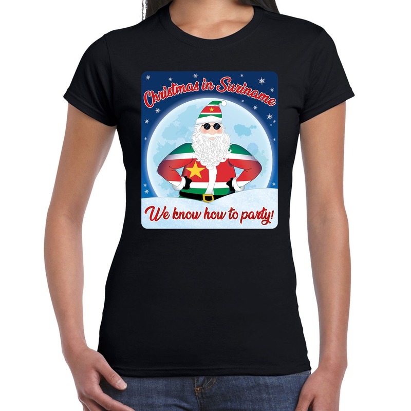 Fout kerst shirt Christmas in Suriname zwart voor dames