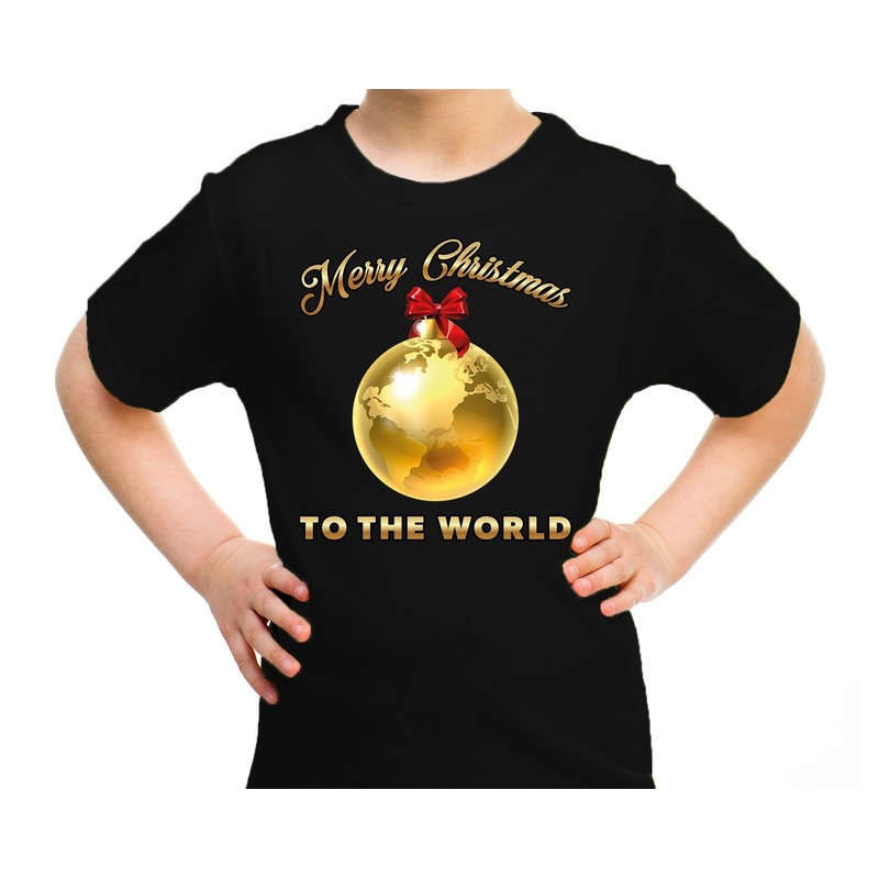 Fout kerst shirt Merry Christmas to the world zwart kinderen