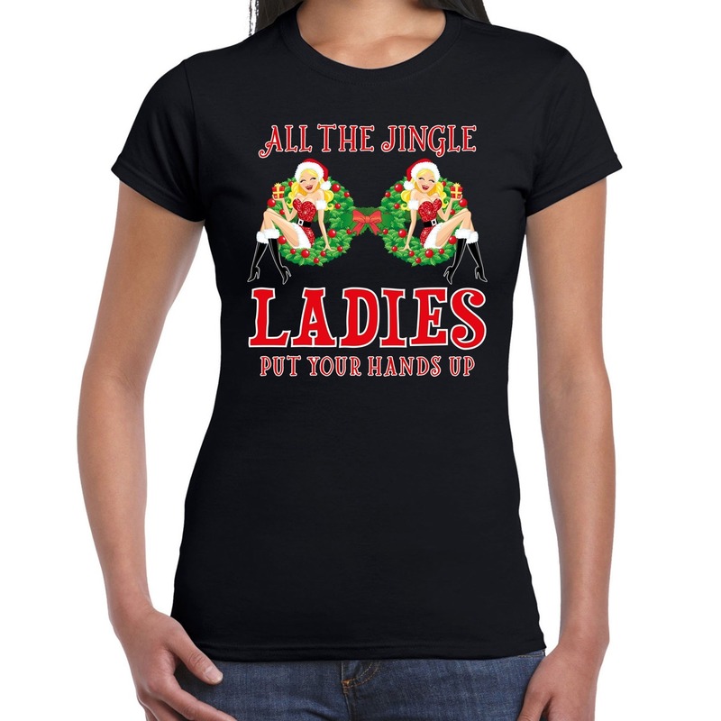 Fout kerst shirt single - jingle ladies zwart voor dames