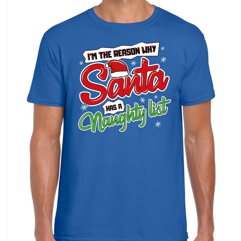 Fout Kerst shirt why santa has a naughty list blauw voor heren