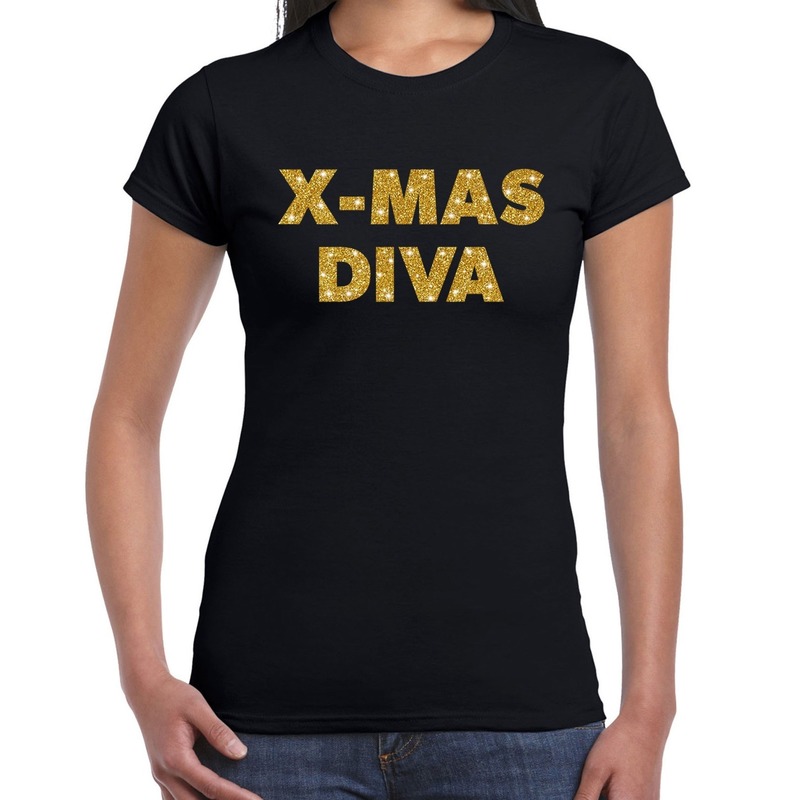 Fout kerst shirt X-mas diva goud - zwart voor dames