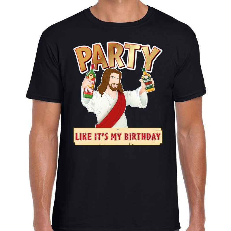 Fout kerst t-shirt zwart met party Jezus voor heren