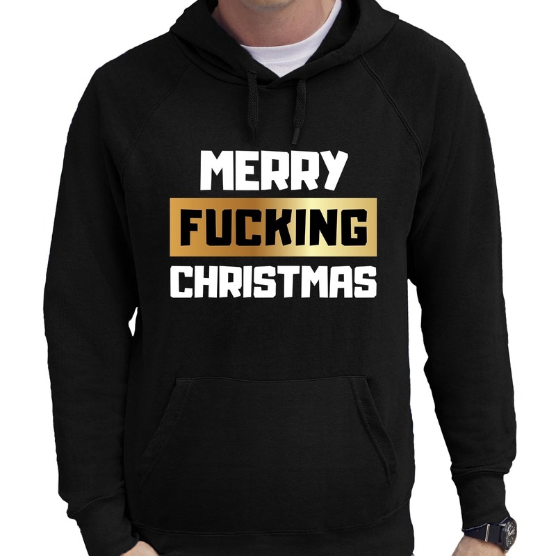 Foute Kerst hoodie merry fucking christmas zwart voor heren