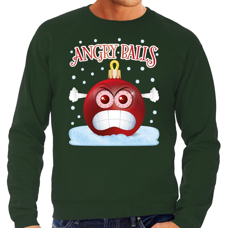 Foute kerst sweater - trui Angry balls groen heren