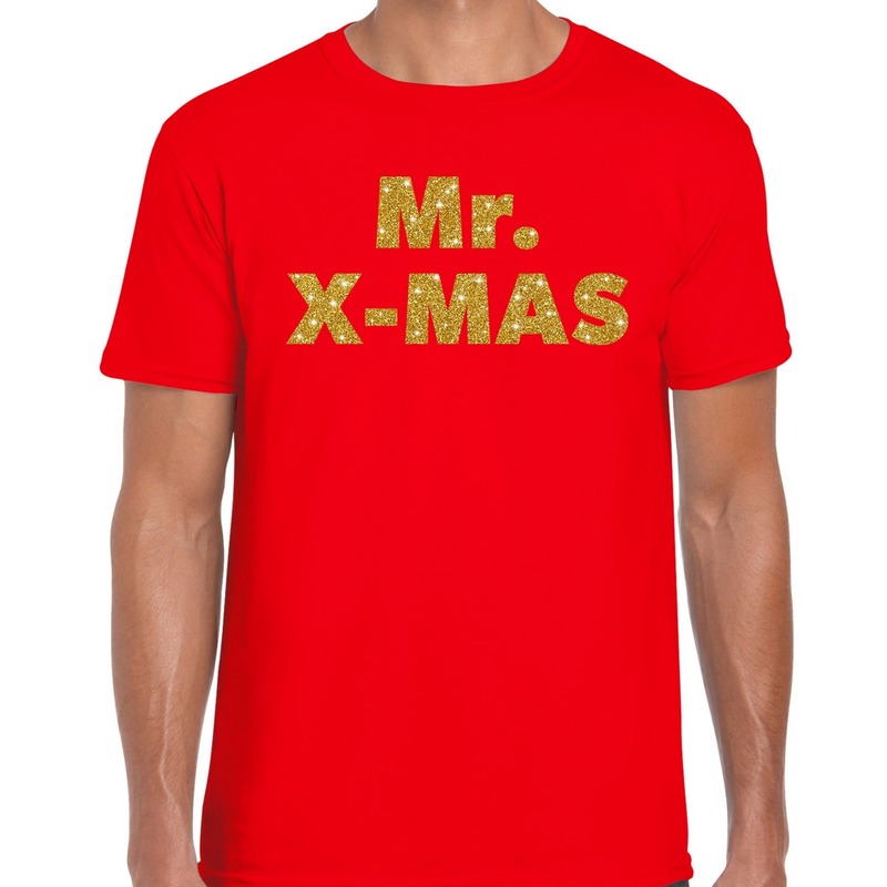 Foute Kerst t-shirt Mr X-mas goud glitter - rood heren