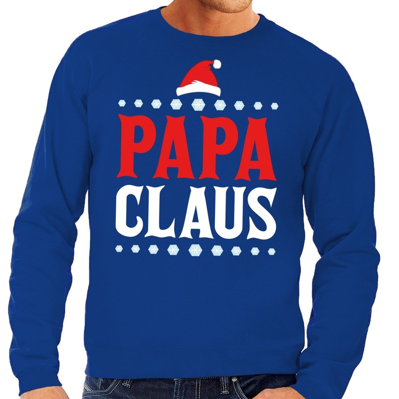 Foute kersttrui blauw Papa Claus voor heren