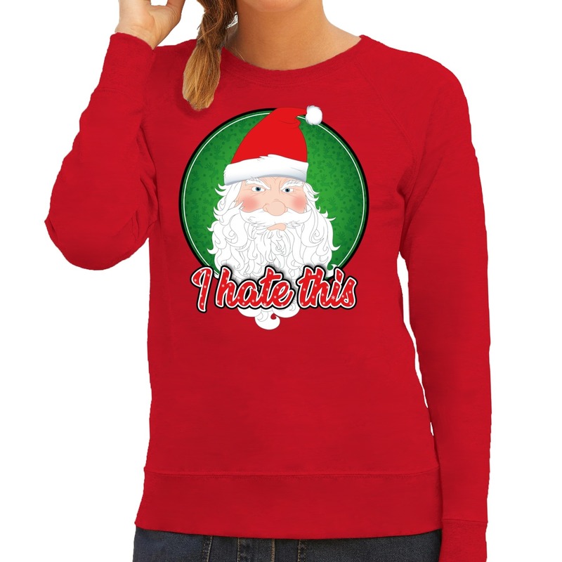 Foute Kersttrui I hate this rood voor dames