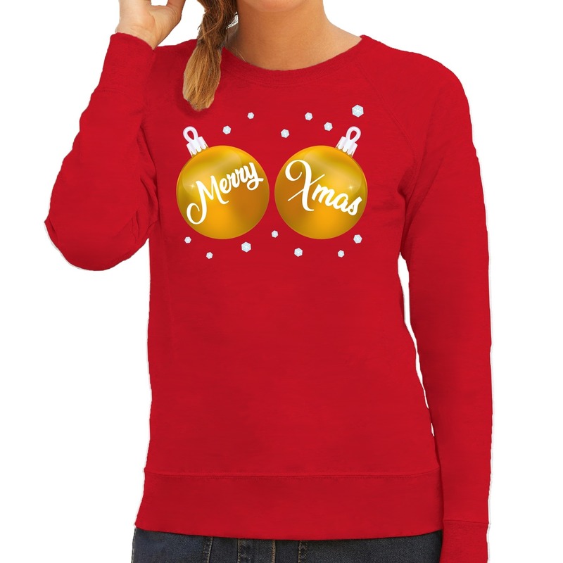 Foute kersttrui - sweater rood met Merry Xmas voor dames