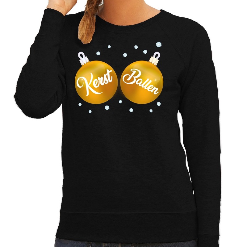 Foute kersttrui - sweater zwart met gouden Kerst Ballen dames