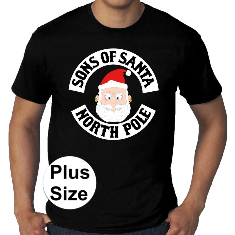 Grote maten fout Kerst shirt Sons of Santa zwart heren