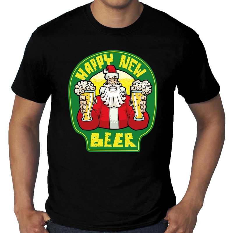 Grote maten nieuwjaar shirt happy new beer - bier zwart heren