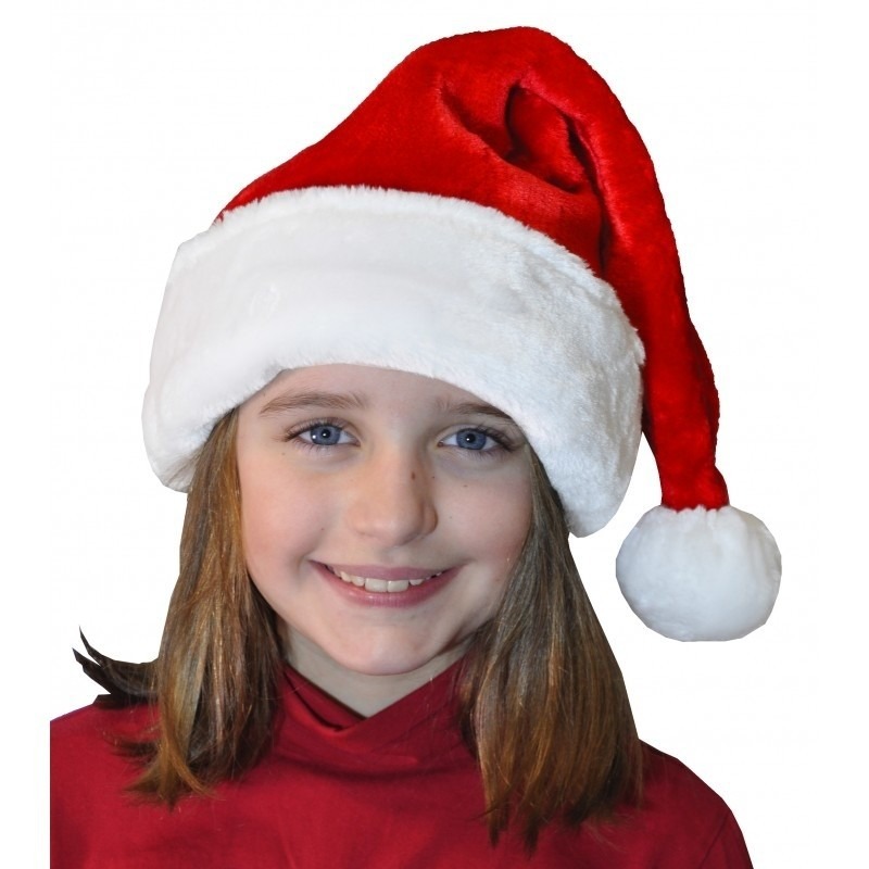 Pluche luxe kerstmuts rood/wit voor kinderen