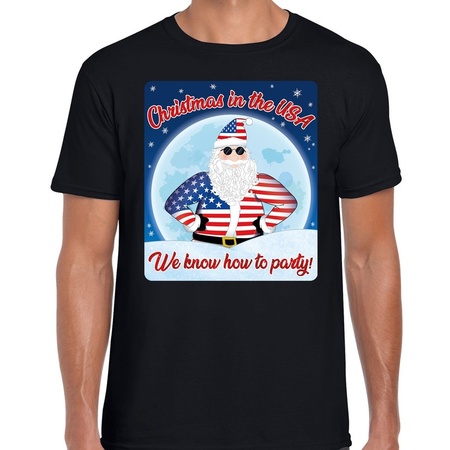 Fout Amerika kerst shirt Christmas in USA zwart voor heren