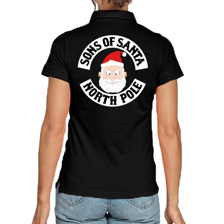 Fout kerst polo shirt Sons of Santa North Polezwart voor dames