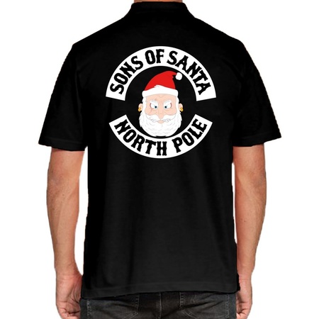 Fout kerst polo shirt Sons of Santa North Polezwart voor heren