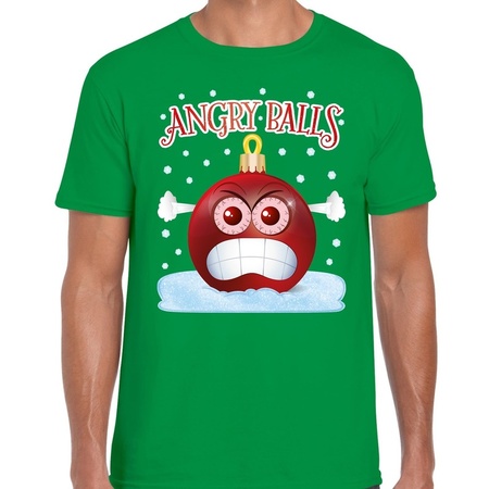 Fout kerst shirt Angry balls groen voor heren