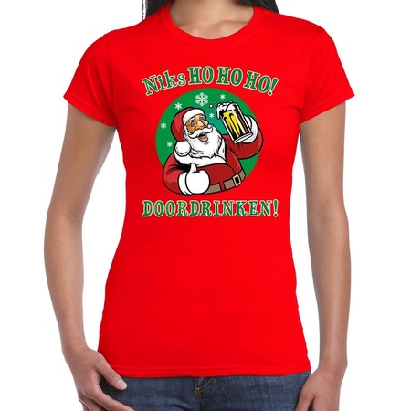 Christmas t-shirt ho ho ho doordrinken beer red for women