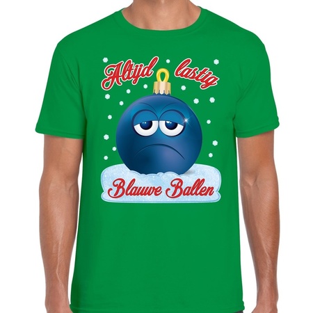 Christmas t-shirt Blauwe ballen green for men