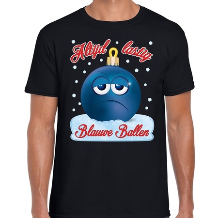Christmas t-shirt Blauwe ballen black for men