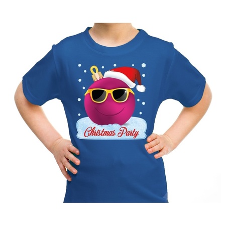 Fout kerst shirt coole kerstbal Christmas party blauw voor kids