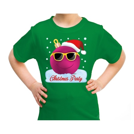 Fout kerst shirt coole kerstbal Christmas party groen voor kids