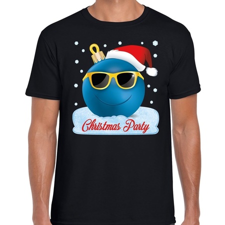 Fout kerst shirt coole kerstbal Christmas party zwart voor heren