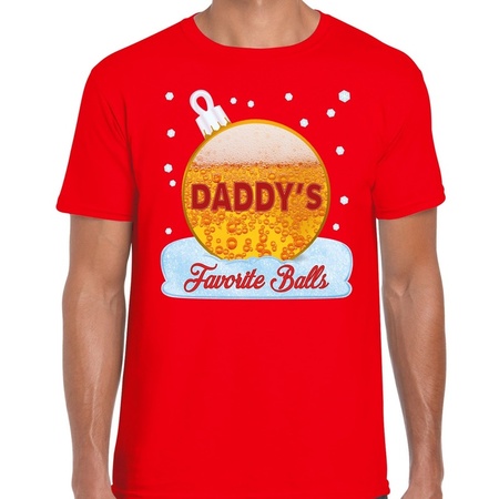 Fout kerst shirt Daddy his favorite balls bier rood voor heren