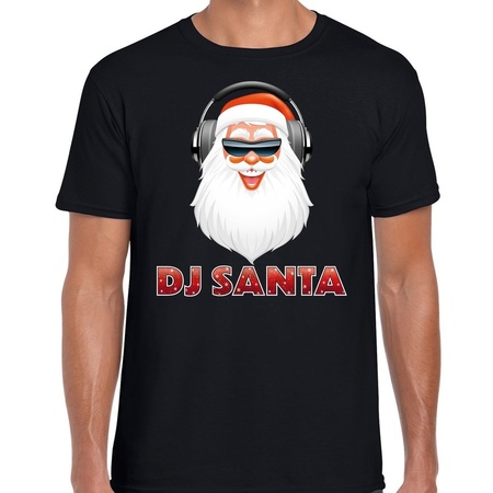 Black christmas t-shirt DJ Santa for men