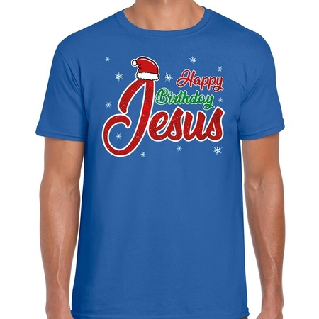 Blue christmas t-shirt Happy birthday Jesus for men