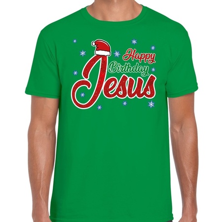 Green christmas t-shirt Happy birthday Jesus for men