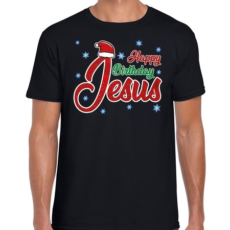 Black christmas t-shirt Happy birthday Jesus for men