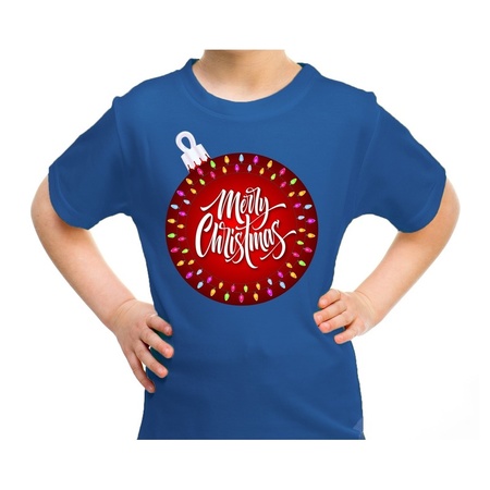 Fout kerst shirt kerstbal merry christmas blauw voor kids