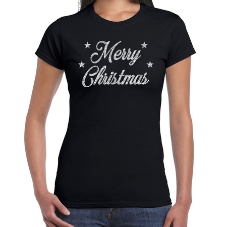 Black Christmas t-shirt Merry Christmas silver women
