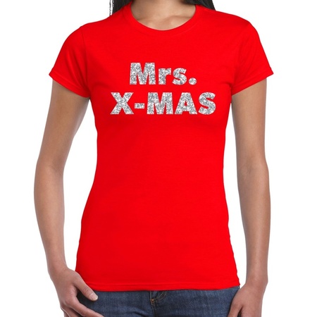 Red Christmas t-shirt mrs x-mas silver women