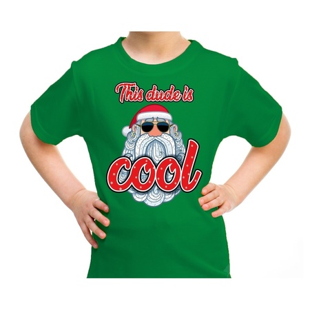 Fout kerst shirt stoere santa this dude is cool groen voor kids