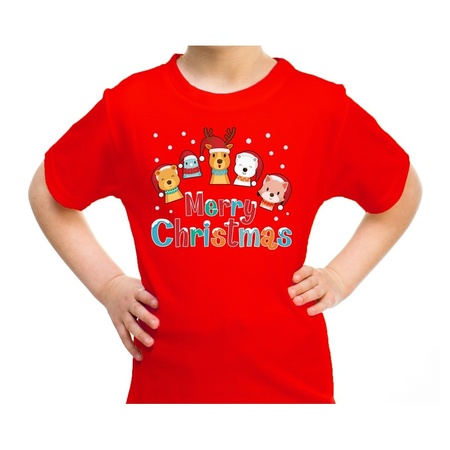 Fout kerst shirt / t-shirt dieren Merry christmas rood kids