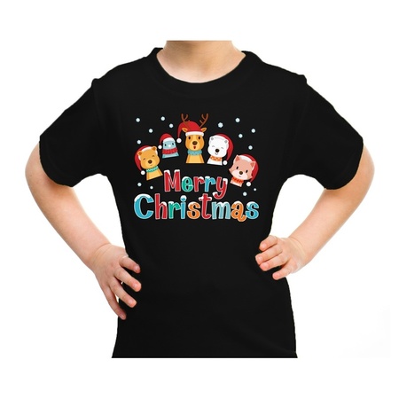 Fout kerst shirt / t-shirt dieren Merry christmas zwart kids