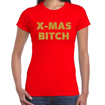 Fout kerst shirt X-mas bitch goud / rood voor dames