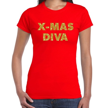 Red Christmas t-shirt x-mas diva gold women