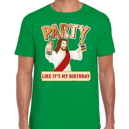Christmas t-shirt green party Jezus for men