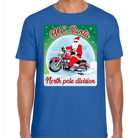 Christmas t-shirt MC Santa blue for men