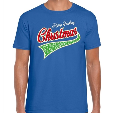 Christmas t-shirt merry fucking Christmas blue for men