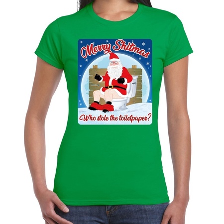 Christmas t-shirt merry shitmas toiletpaper green for women