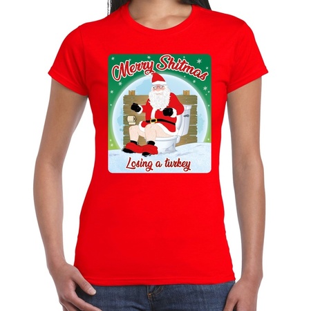 Christmas t-shirt merry shitmas turkey red for women