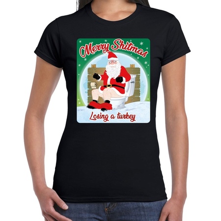 Christmas t-shirt merry shitmas turkey black for women
