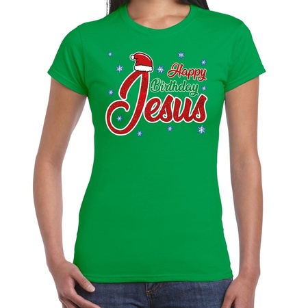 Christmas t-shirt green Happy birthday Jesus for women