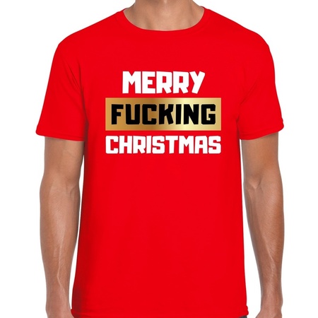 Fout Kerstshirt merry fucking christmas rood voor heren