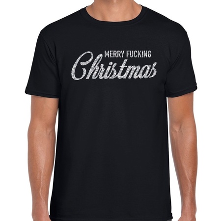 Christmas t-shirt Merry Fucking Christmas silver / black for men