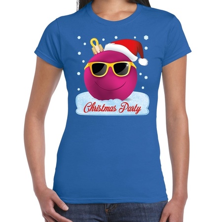 Fout t-shirt Christmas party blauw voor dames